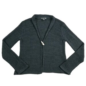 August Silk Black Cardigan Sweater L Loose Knit Wood Button Boho Whimsigoth